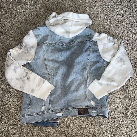 Hollister Denim Hoodie Jacket S Fleece Long Sleeves Hood Trucker California - Picture 2 of 7